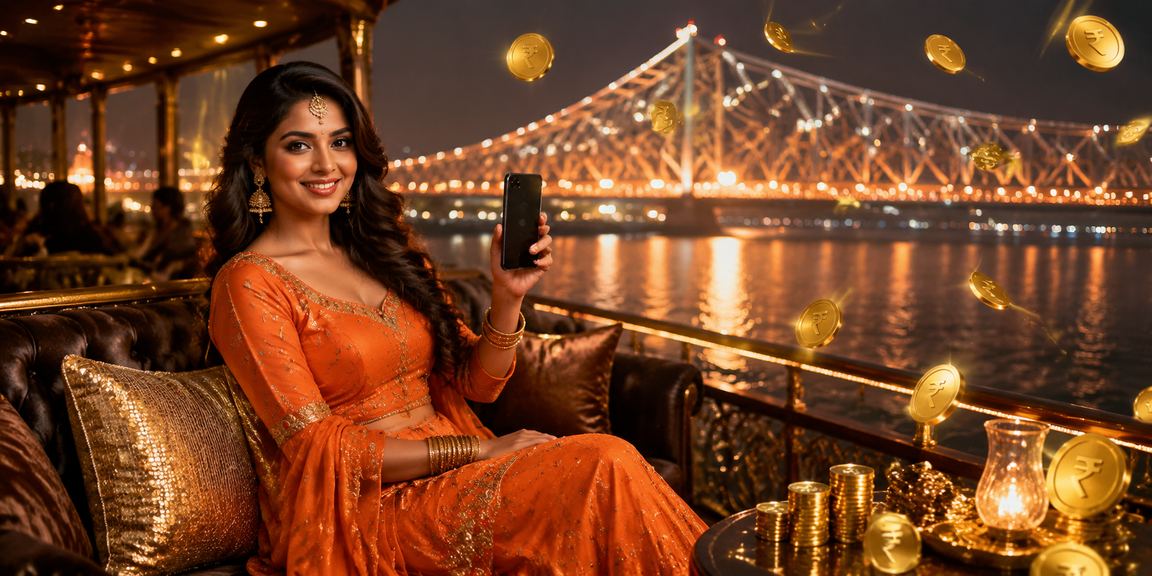 Kolkata Howrah bridge mobile casino betting scene with rupee symbol